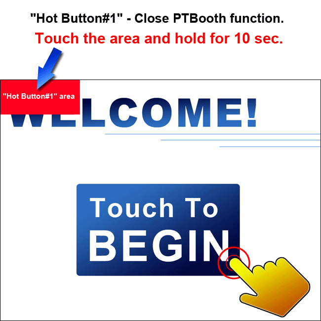 PTBooth Photo Booth Software Touchscreen 'Hot Buttons' and Keyboard Shortcuts.